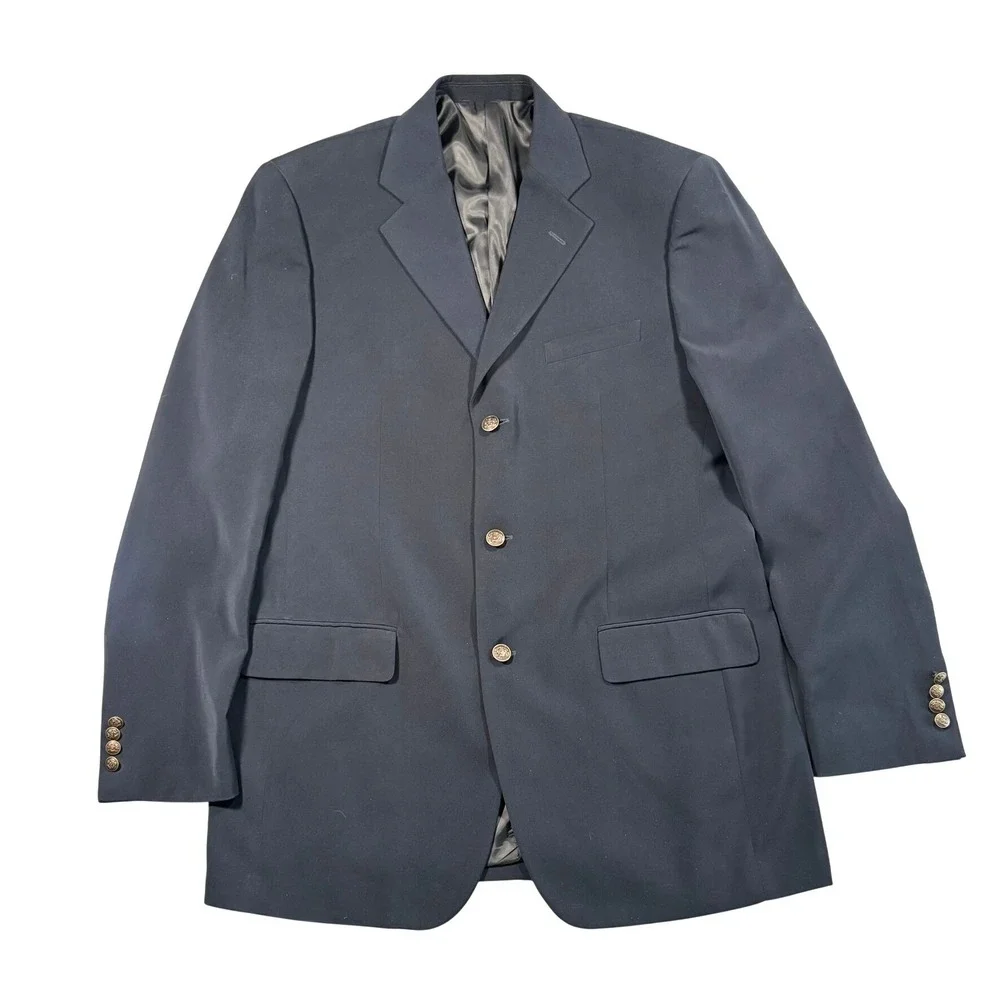 Fazzisport Navy 3-Button Blazer Sport Coat Gold Crest Buttons 42L Old Money Chic